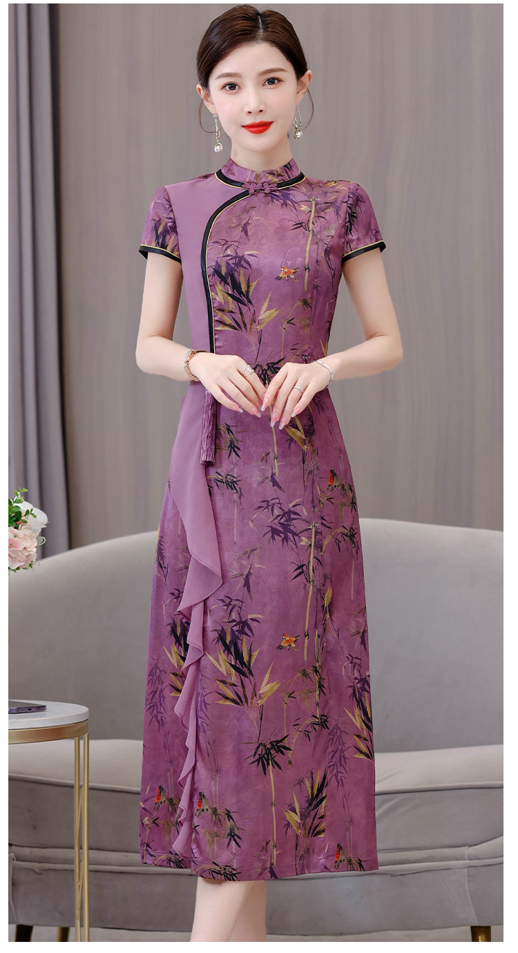 Summer silk cheongsam printing dress for women