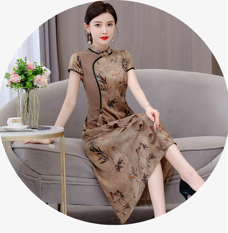 Summer silk cheongsam printing dress for women
