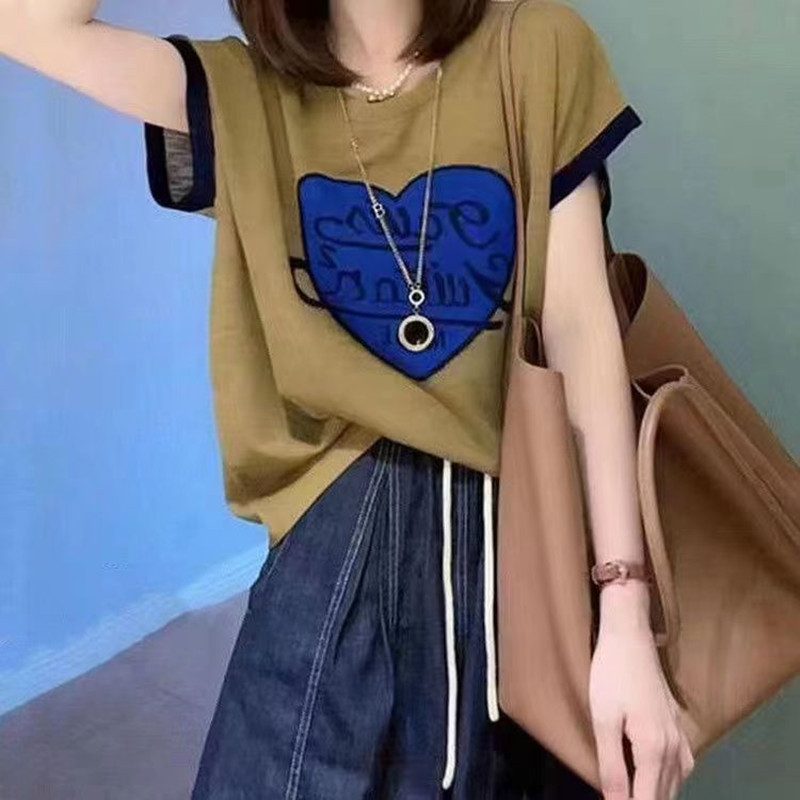 Mixed colors loose tops summer T-shirt for women
