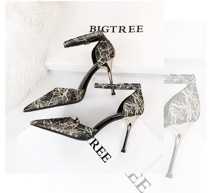 Low hollow high-heeled shoes rhinestone sandals
