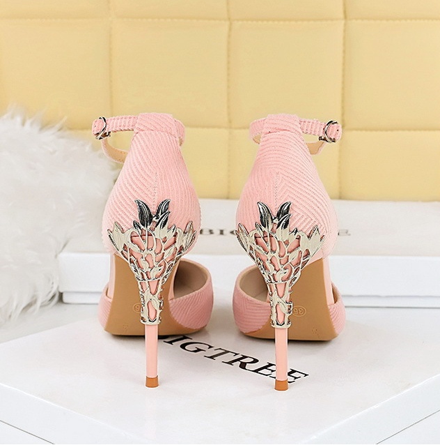 Low metal decoration fashion high-heeled pointed sandals