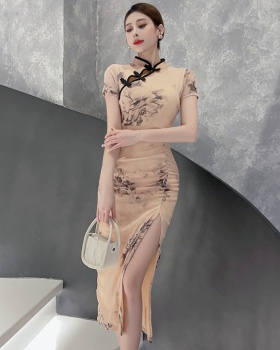 Gauze bronzing slim cheongsam light national style dress