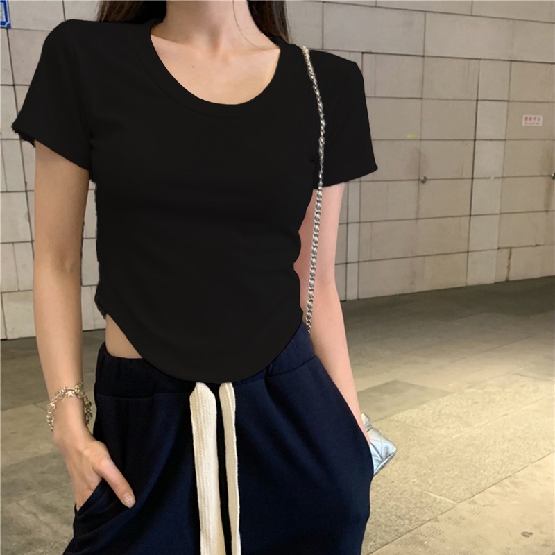 Short short sleeve T-shirt U-neck sexy tops for women