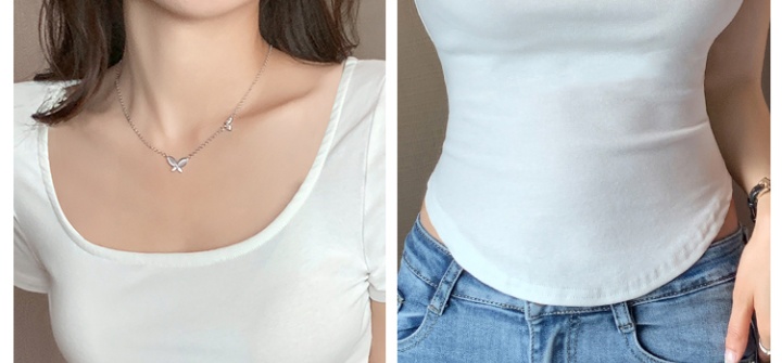 Slim summer T-shirt U-neck spicegirl tops for women