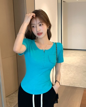 Korean style buckle T-shirt summer slim tops