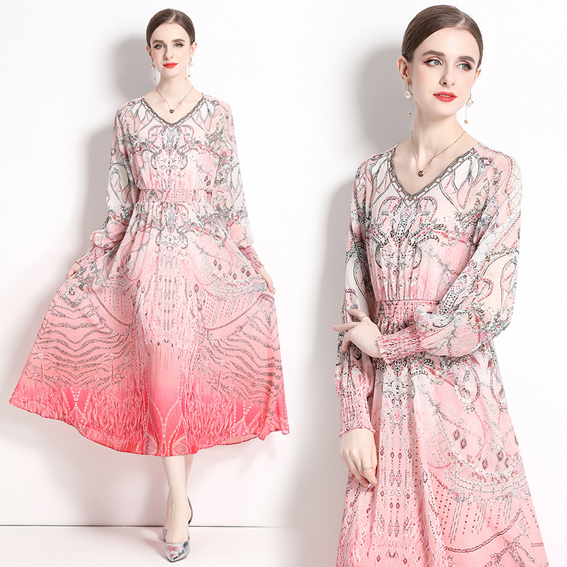 Chiffon Bohemian style seaside printing dress
