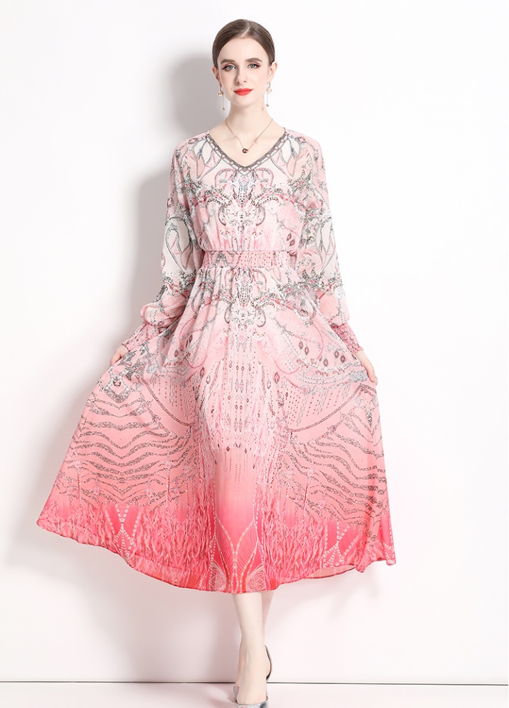 Chiffon Bohemian style seaside printing dress