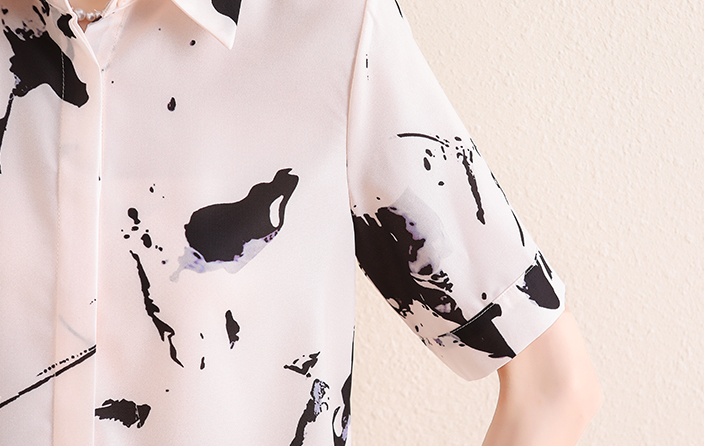 Summer ink real silk tops silk short sleeve shirt for women
