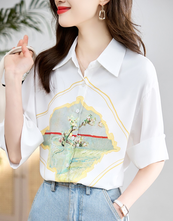 White temperament shirt loose printing tops for women
