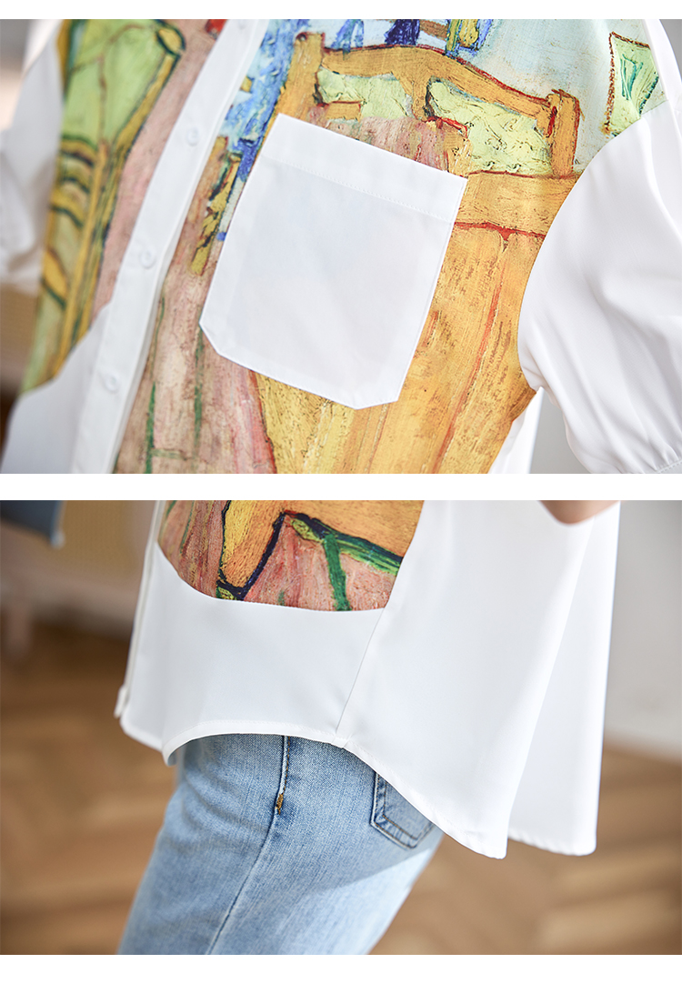 Splice printing mixed colors retro summer loose shirt