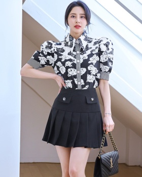 Pleated fashion tops summer short skirt 2pcs set