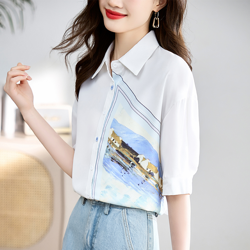 Short sleeve printing tops France style shirt for women