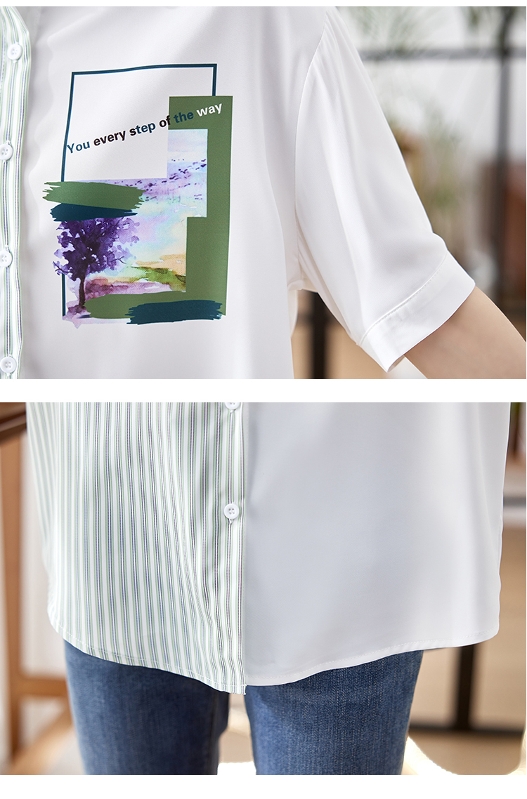 Short sleeve stripe splice tops fashion printing shirt