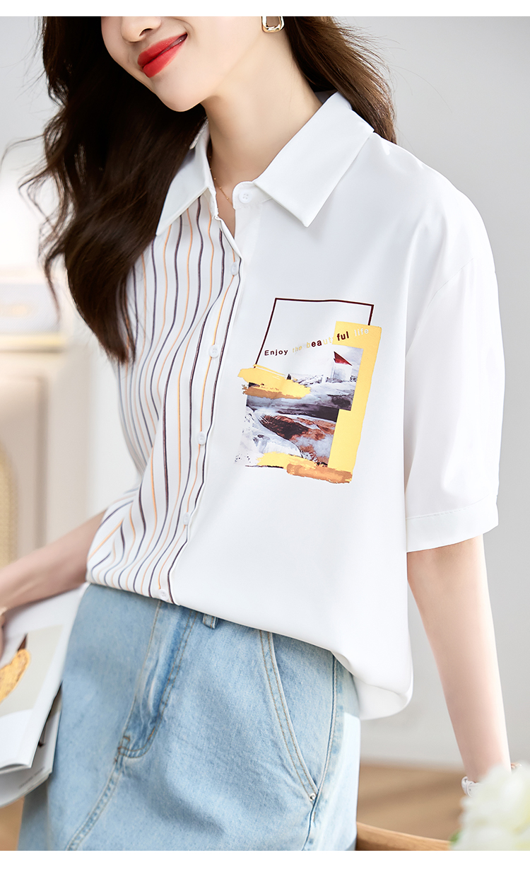 Short sleeve stripe splice tops fashion printing shirt