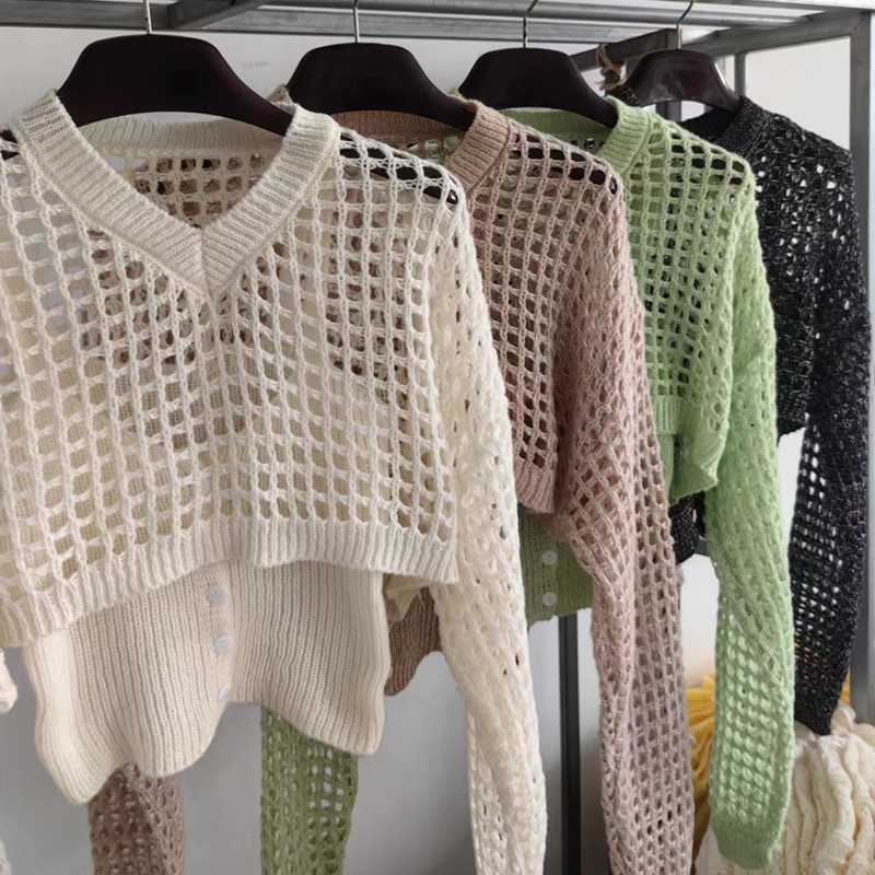 Knitted long sleeve cardigan fashion sling sweater 2pcs set