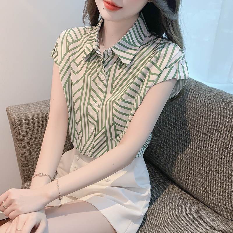 Chiffon stripe shirt elegant summer tops for women