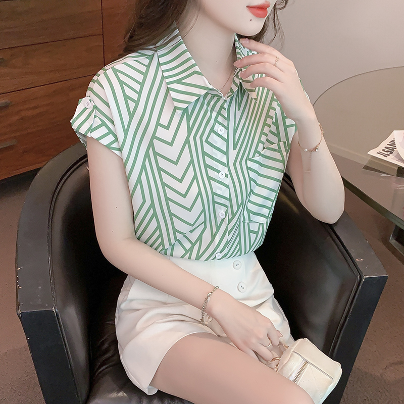 Chiffon stripe shirt elegant summer tops for women