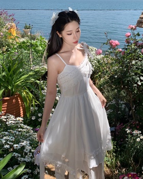 Sweet summer bow long dress beautiful sling dress