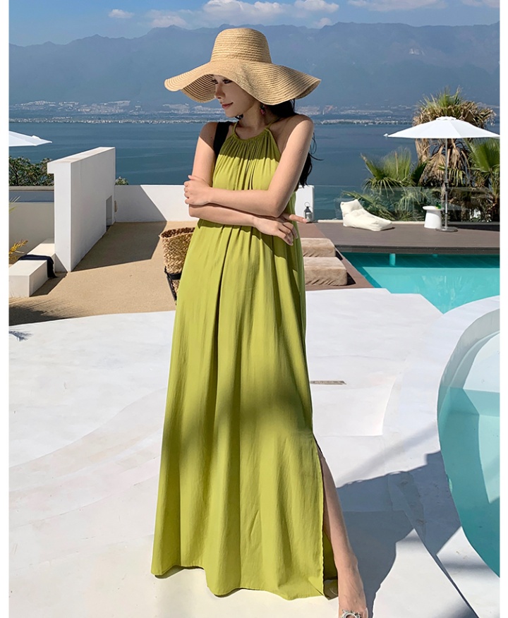 Split green summer long dress vacation long dress