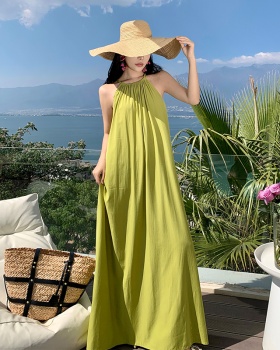 Split green summer long dress vacation long dress