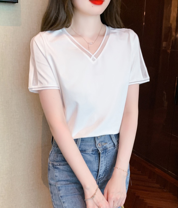 Simple V-neck tops short sleeve Western style T-shirt