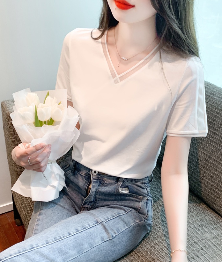 Simple V-neck tops short sleeve Western style T-shirt