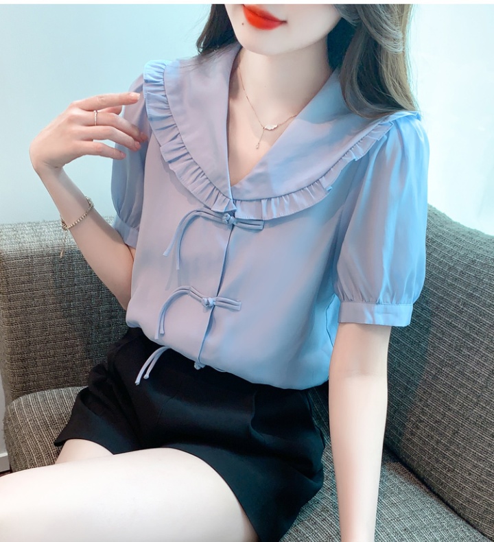 Summer Chinese style chiffon shirt doll collar shirt