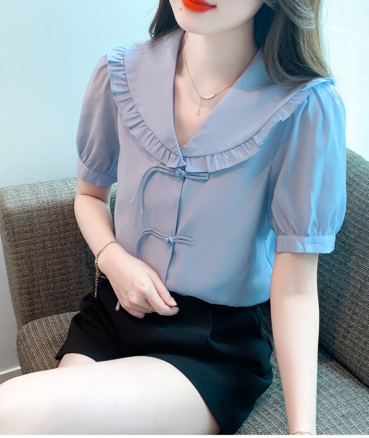 Summer Chinese style chiffon shirt doll collar shirt