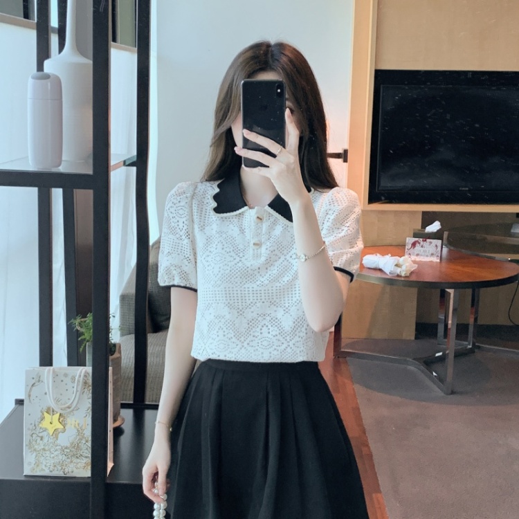 Doll collar Western style shirts short sleeve tops for women
