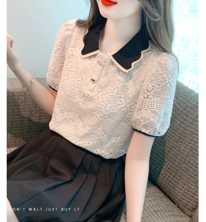 Doll collar Western style shirts short sleeve tops for women