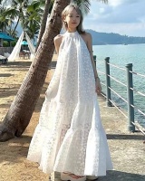 Embroidery sling halter white temperament lady dress