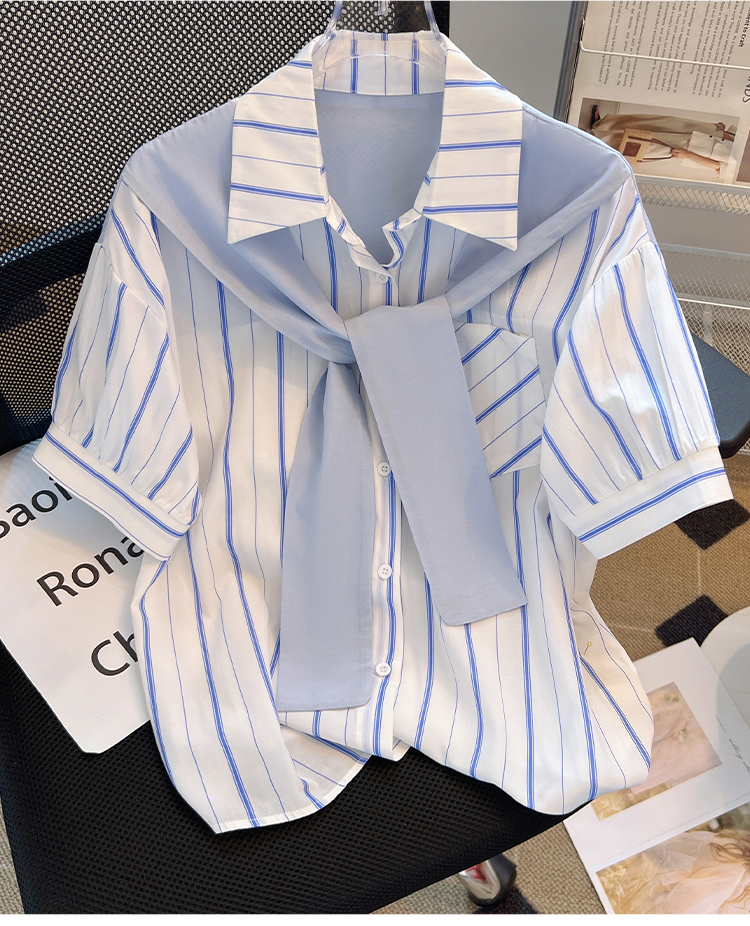 Pseudo-two shirt vertical stripes tops for women