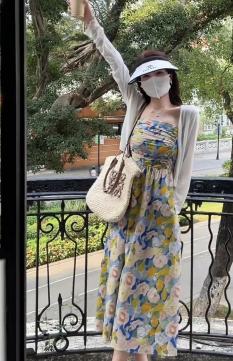 Summer Western style cardigan painting dress a set