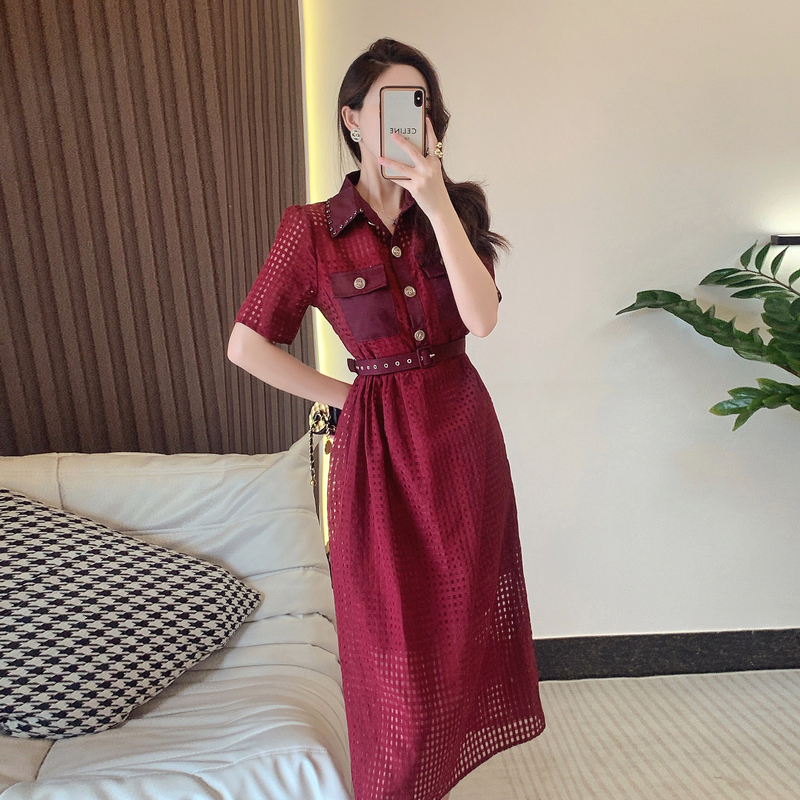 Hollow slim pinched waist France style retro dress