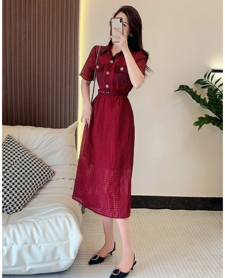 Hollow slim pinched waist France style retro dress