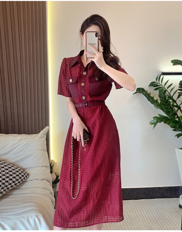 Hollow slim pinched waist France style retro dress