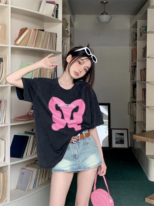 Butterfly straight Casual short sleeve T-shirt for women