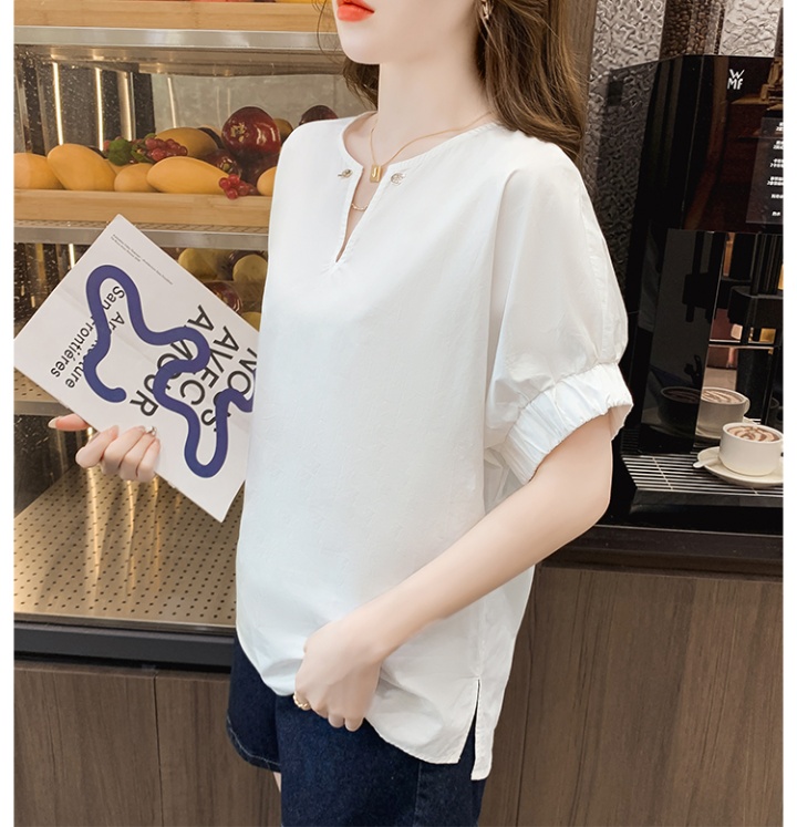 Loose fashion white tops temperament summer V-neck shirt