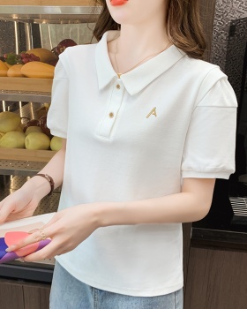 Casual letters summer all-match lapel T-shirt for women