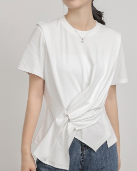 Slim summer Casual tops retro round neck T-shirt for women