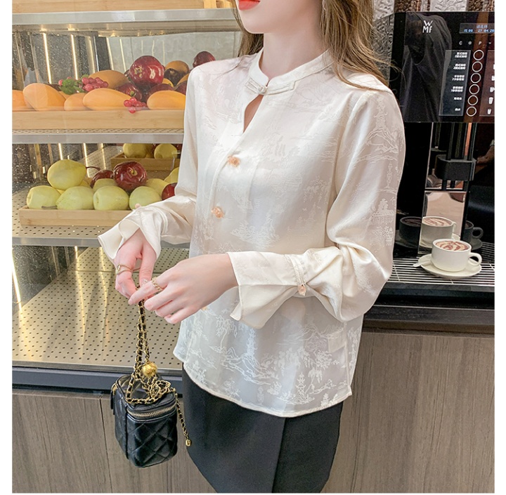 Jacquard spring and autumn shirt satin Chinese style tops
