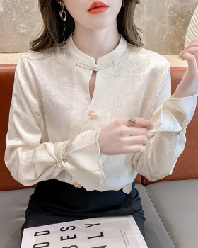 Jacquard spring and autumn shirt satin Chinese style tops