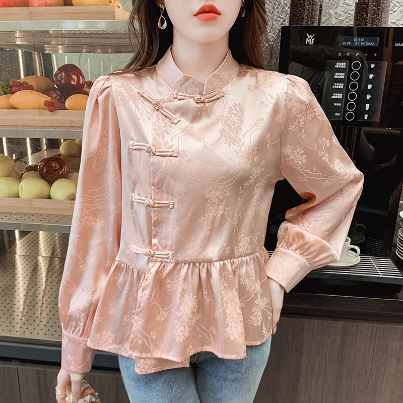 Pink spring tops Chinese style shirt