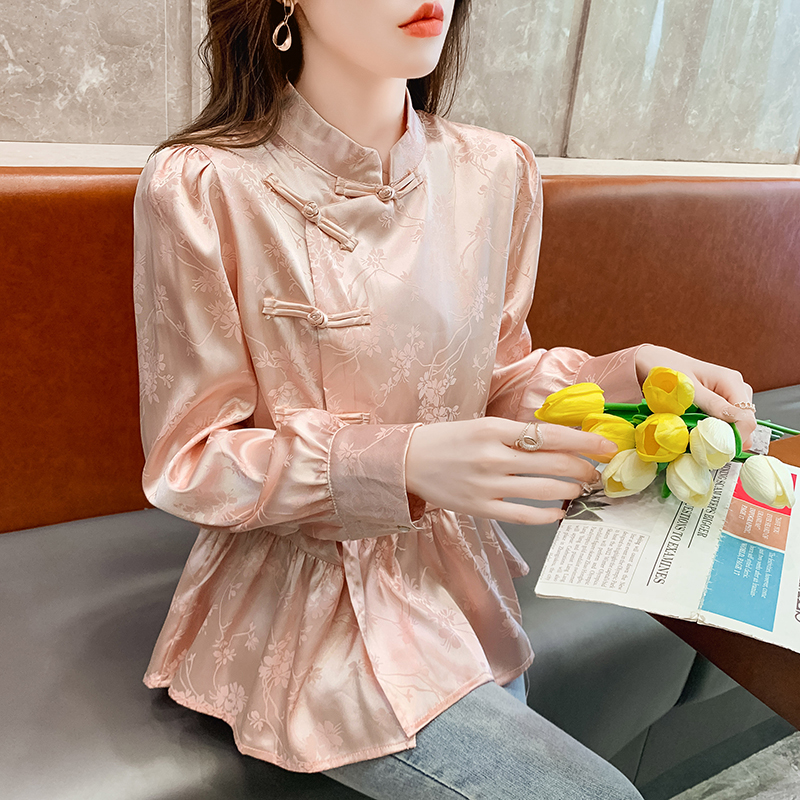 Pink spring tops Chinese style shirt