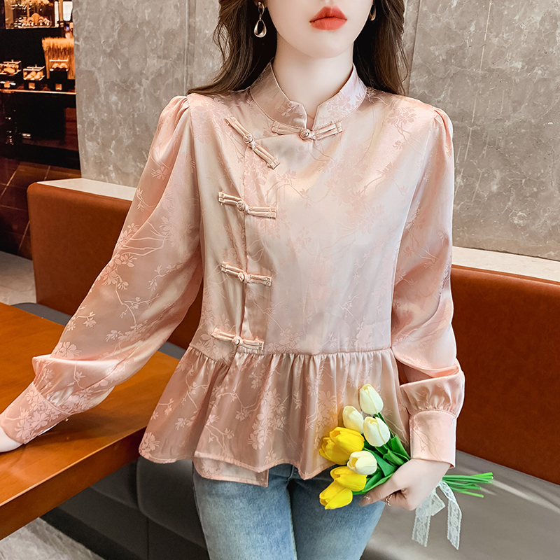 Pink spring tops Chinese style shirt