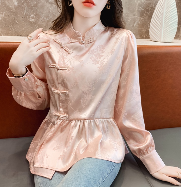 Pink spring tops Chinese style shirt