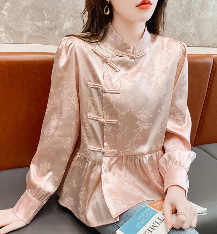 Pink spring tops Chinese style shirt