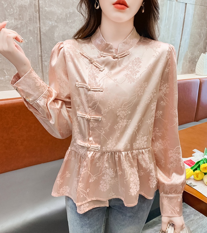 Pink spring tops Chinese style shirt