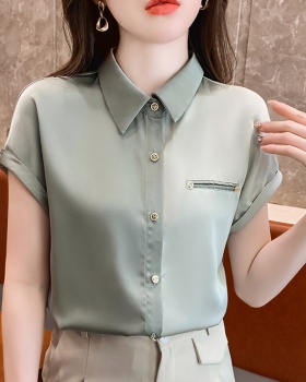 Satin all-match summer shirt splice Korean style tops