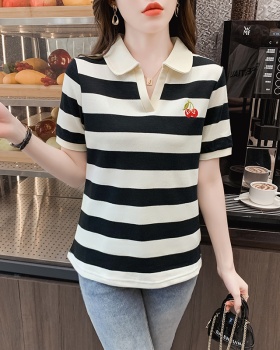 Embroidery knitted all-match Casual summer lapel T-shirt